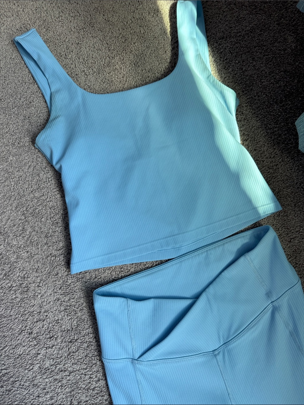 Fabletics Light Blue Ribbed Tank and Pants set Large